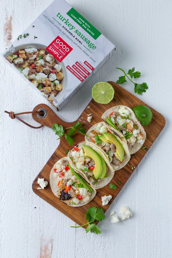 Turkey Sausage Scramble Bowl Breakfast Tacos 