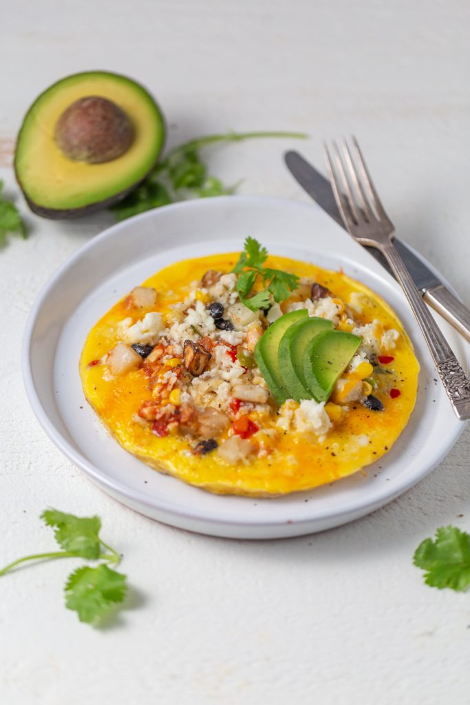 Open Faced Southwestern Veggie Bowl Omelette