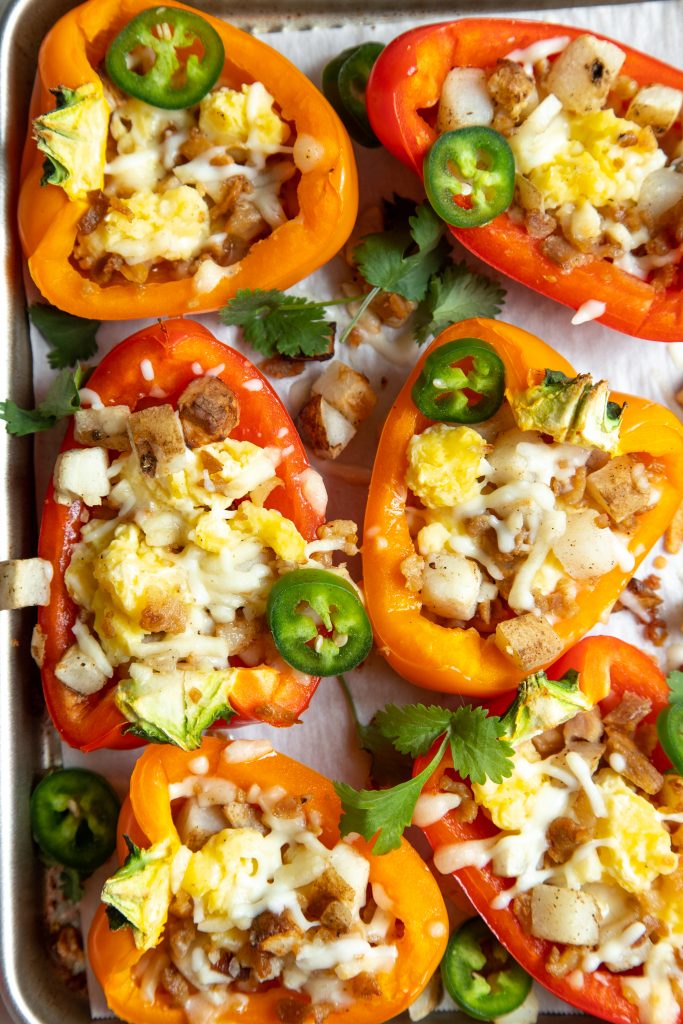 Uncured Bacon & Egg Scramble Bowl Stuffed Peppers