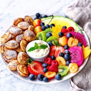 Pancake Puffs and Rainbow Fruit Platter